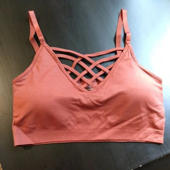 Zenana L/XL Bright Pink Front V Lattice Bralette + bra padding adjustable straps - Picture 5 of 15